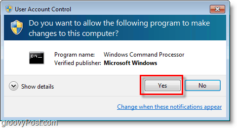 Schermata di Windows 7: vai attraverso cmd admin uac