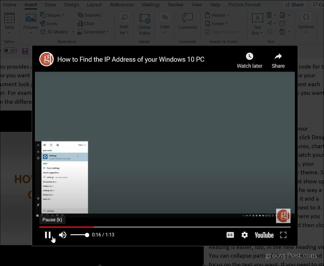 Video di YouTube di Word