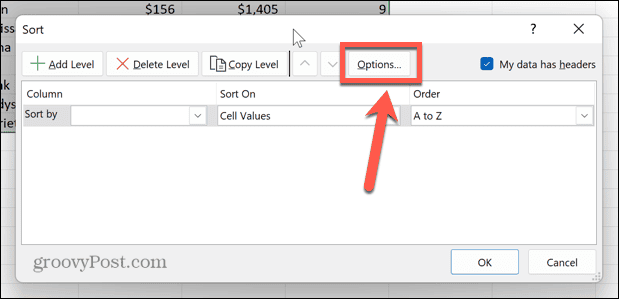 Opzioni di ordinamento Excel