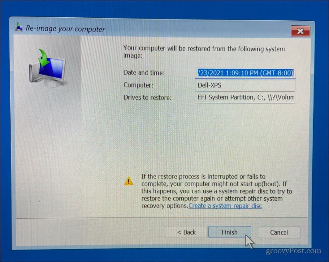Finisci di ricreare l'immagine del tuo computer