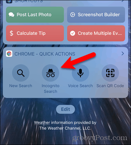 Tocca Ricerca in incognito sul widget Chrome in iOS