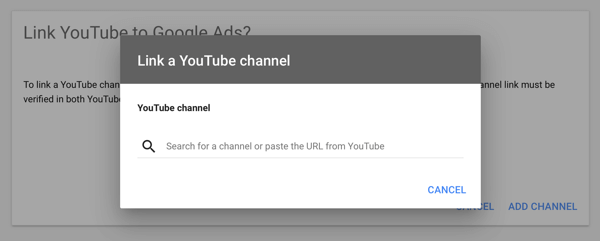 Come impostare una campagna di annunci YouTube, passaggio 2, impostare la pubblicità su YouTube, collegare un canale YouTube