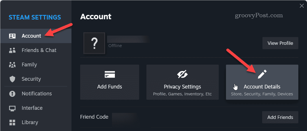 Apri i dettagli dell'account su Steam
