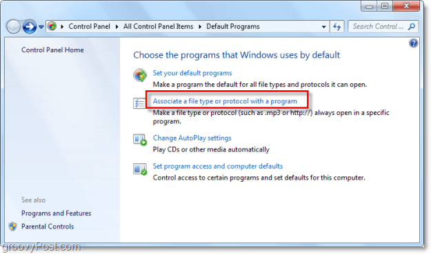 modifica delle associazioni di file in Windows 7