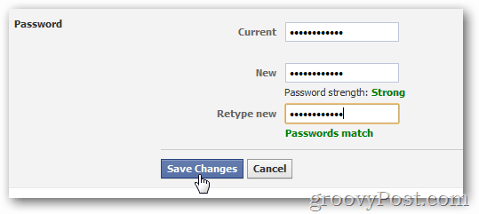 fai clic su Salva modifiche per abilitare la nuova password