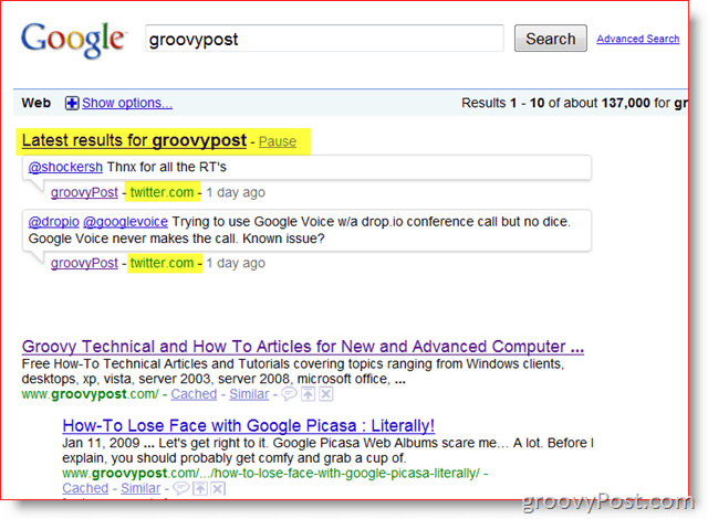 GroovyPost e Google Ricerca in tempo reale