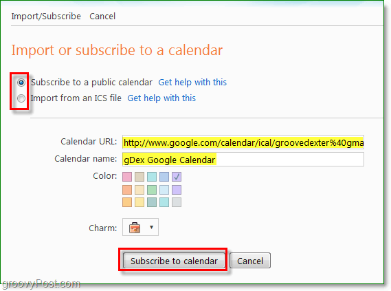 importare o abbonarsi o aggiungere il calendario a Windows Live