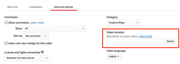 Aggiungi una posizione al tuo video di YouTube per renderlo ricercabile geograficamente.