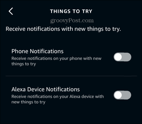 Notifiche dell'app Alexa disattivate