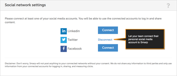 smarp connette o disconnette l'account social