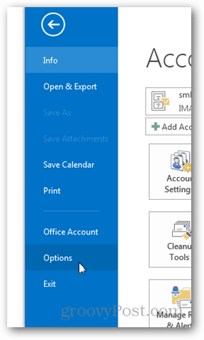 Outlook 2013 - Disabilita Meteo nel Calendario - Fai clic su Opzioni