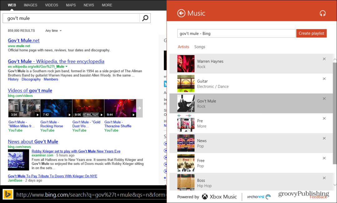 Utilizzare Bing per creare playlist di Xbox Music in Windows 8.1