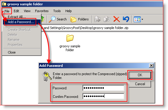 Compressione integrata Windows XP - Aggiungi password