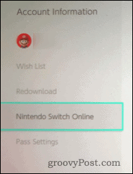 Informazioni sull'account Nintendo Switch