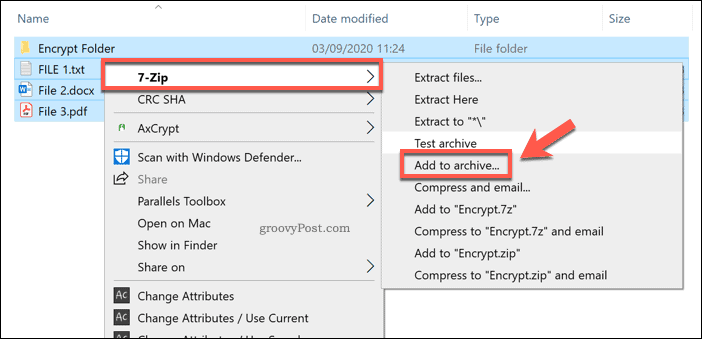 Aggiunta a un nuovo archivio 7-Zip in Windows 10