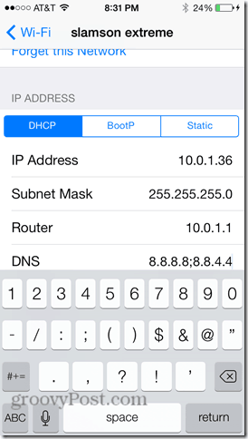 assegnazione di DNS pubblico a Google in iOS 7