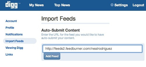 Inserisci Feed in New Digg