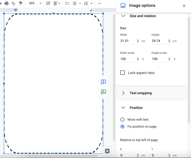 Ridimensionamento di un'immagine di sfondo in Google Docs