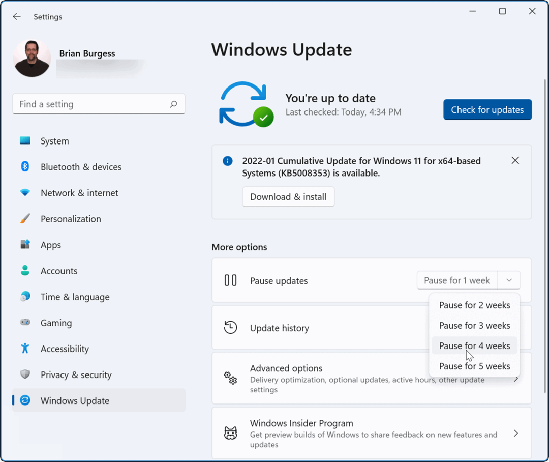 sospendere gli aggiornamenti su Windows 11