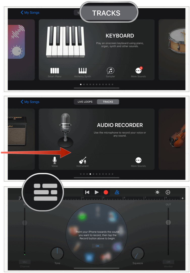 GarageBand seleziona Audio Recorder