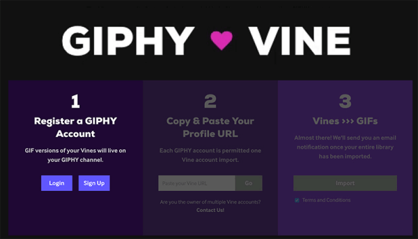 GIPHY ha lanciato un nuovo strumento GIPHY ❤ Vine che può convertire tutti i Vine che hai creato in GIF condivisibili.