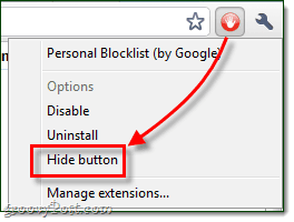 pulsante Nascondi estensione Google Chrome