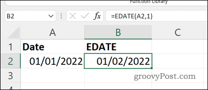 Il risultato di una formula EDATE in Excel