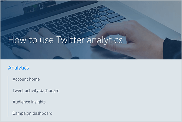 Questo è uno screenshot di un articolo della guida di Twitter intitolato "Come utilizzare Twitter Analytics". Sullo sfondo c