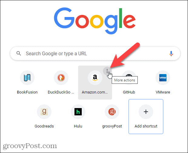 Fai clic su Altre azioni su un collegamento nella pagina Nuova scheda di Chrome