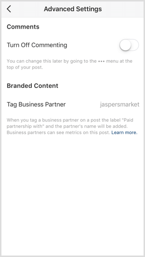 Tag di partnership a pagamento di Instagram