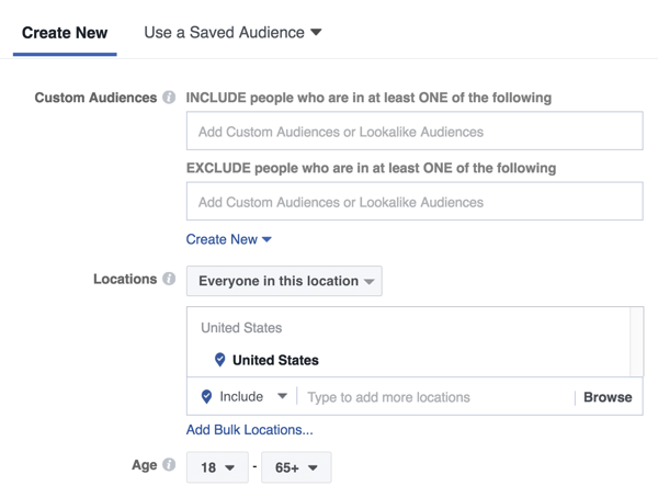 Con un annuncio nella schermata iniziale di Facebook Messenger, puoi scegliere come target un nuovo pubblico o un pubblico precedentemente salvato o simile.