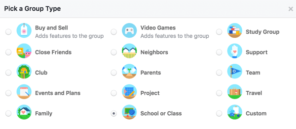Scegli un tipo di gruppo per consentire agli utenti di saperne di più sul tuo gruppo.