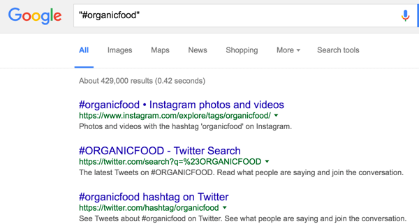 Usa la ricerca di Google per cercare hashtag.