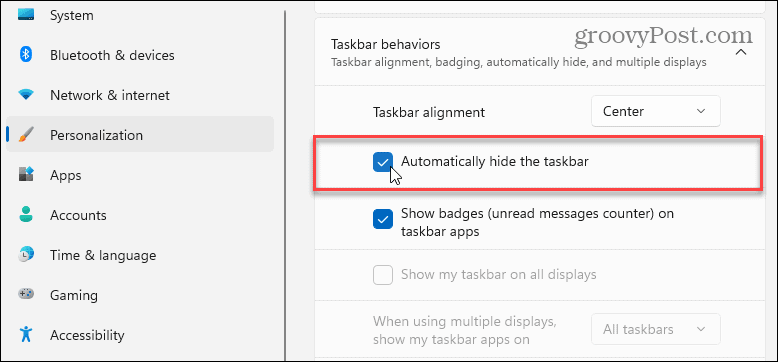 Nascondere automaticamente la barra delle applicazioni in Windows 11