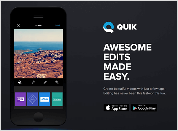 Quick for mobile crea automaticamente video per le storie.