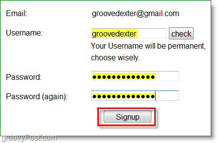 Schermata di Gravatar: inserisci un nome utente e una password