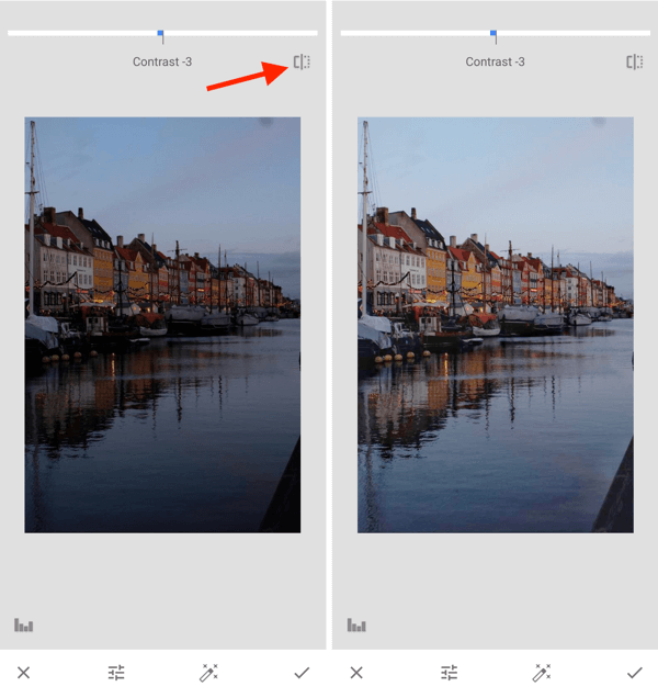 Come migliorare le tue foto di Instagram, passaggio 10, regolare l'esposizione delle impostazioni di post-acquisizione e alternare tra originale e modifica