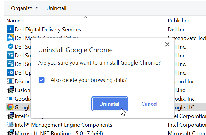 disinstallare browser