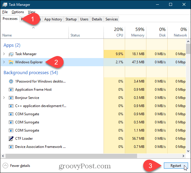 Riavvia il processo di Windows Explorer