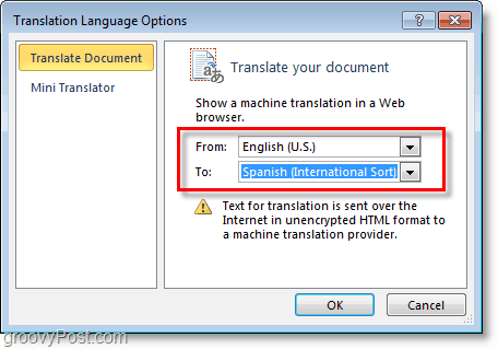 seleziona una lingua in cui Microsoft Word traduca