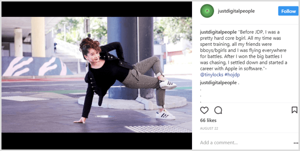 Il post di Instagram racconta un esempio di storia