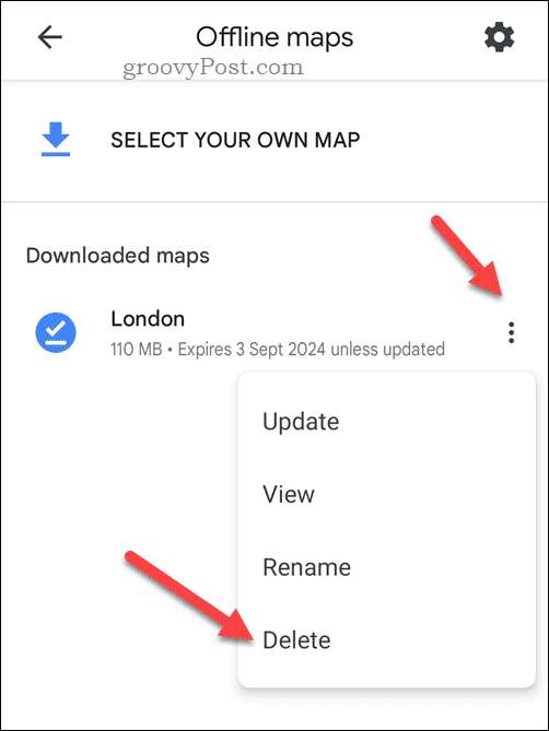 Elimina una mappa Google Maps offline