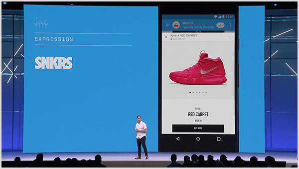 Molly Pittman afferma che la conferenza degli sviluppatori F8 di Facebook mostra gli usi futuri dei chatbot. La conferenza ha presentato in anteprima una funzione di acquisto di scarpe da ginnastica con realtà aumentata in Messenger.