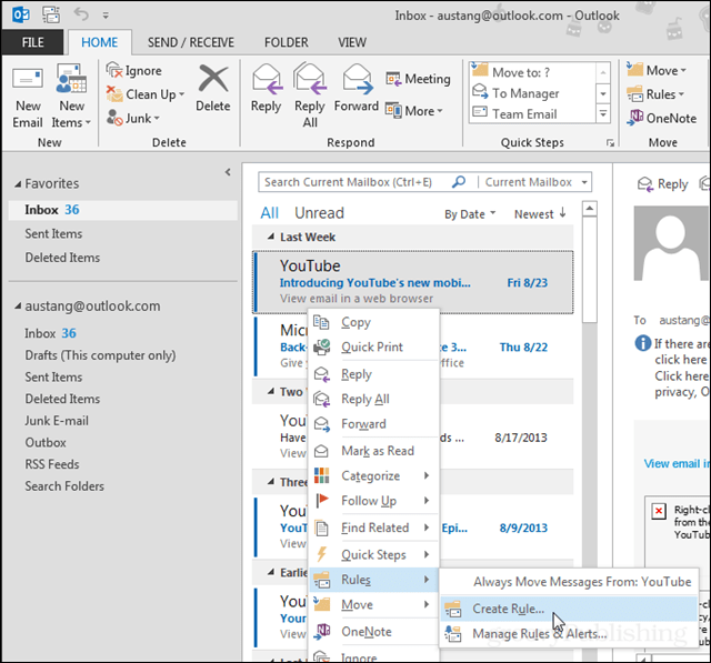Imposta suonerie e notifiche personalizzate di Outlook per quando un contatto ti invia un'email