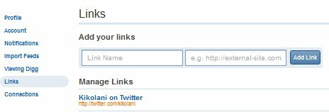 Nuovi collegamenti al profilo Digg