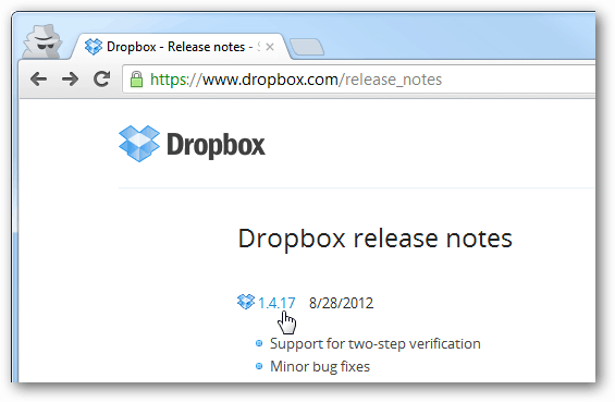 note sulla versione di Dropbox per ogni versione