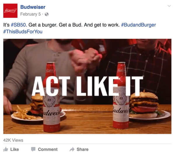 Budweiser Facebook video annuncio