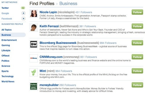 Nuovo Digg Follow Users by Topics