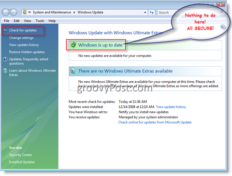 Menu di Windows Update per Windows Vista