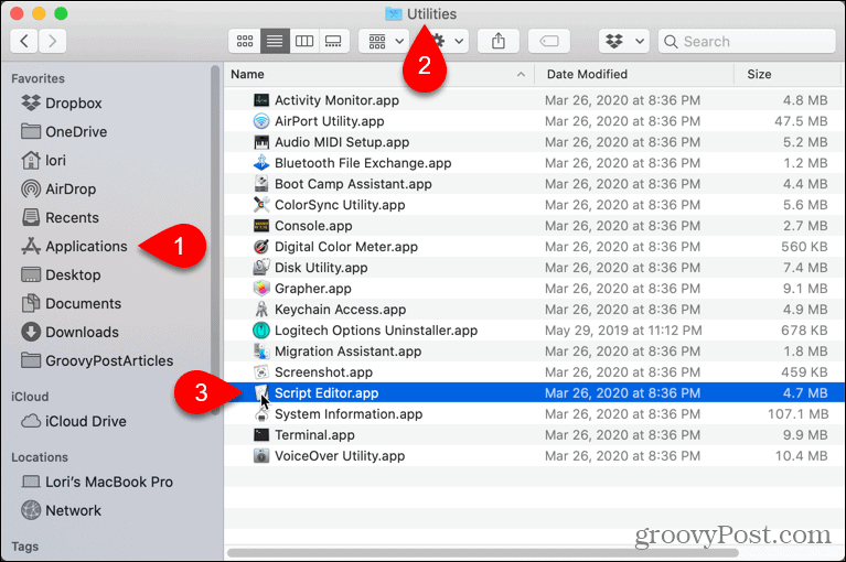 Apri Script Editor su Mac